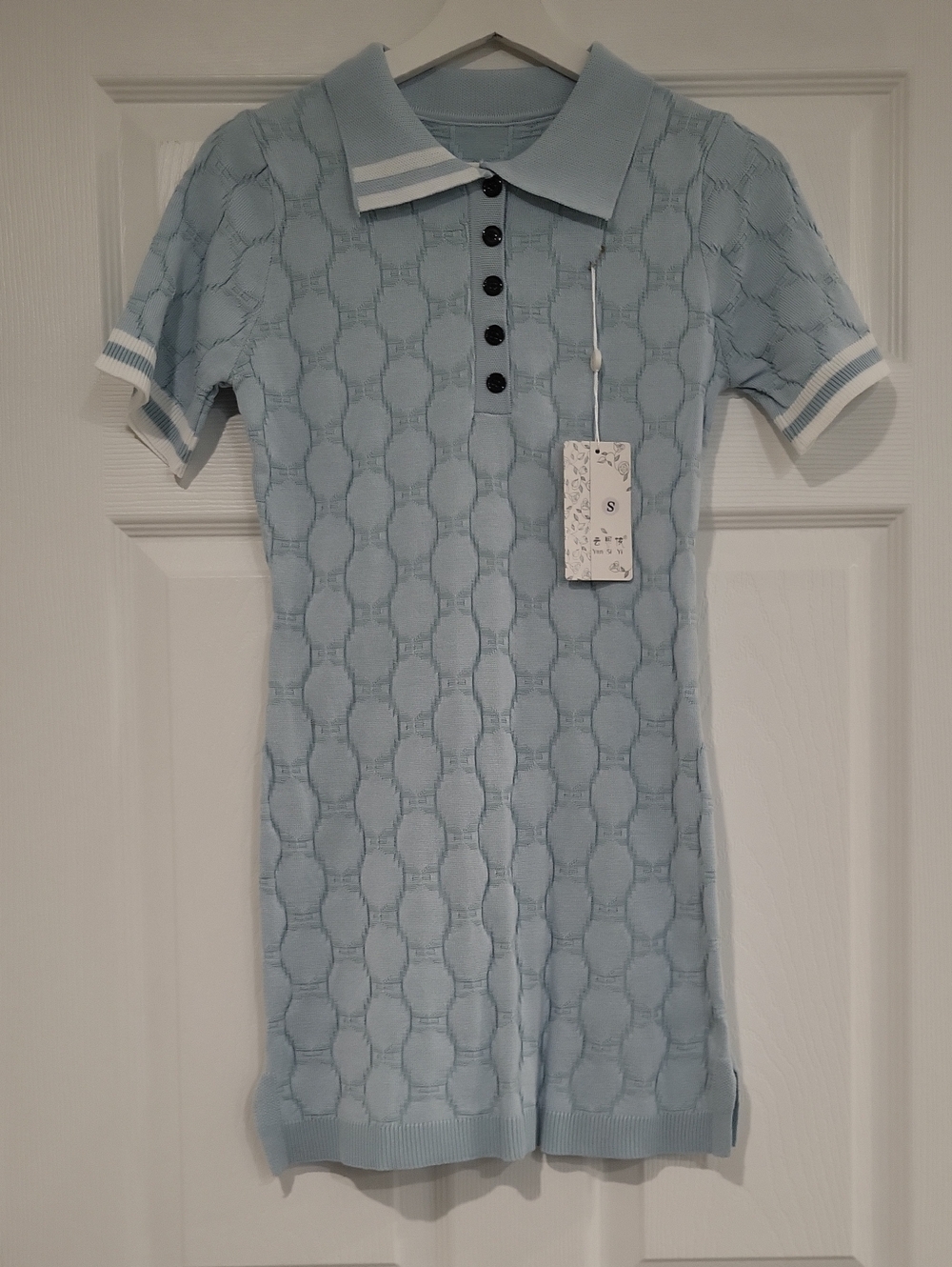 Light Blue Knit Polo Mini Dress